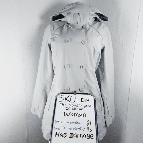 Columbia Women's Light Grey Omni-Heat Full Zip Double Breasted Trench Coat Sz - Picture 14 of 14